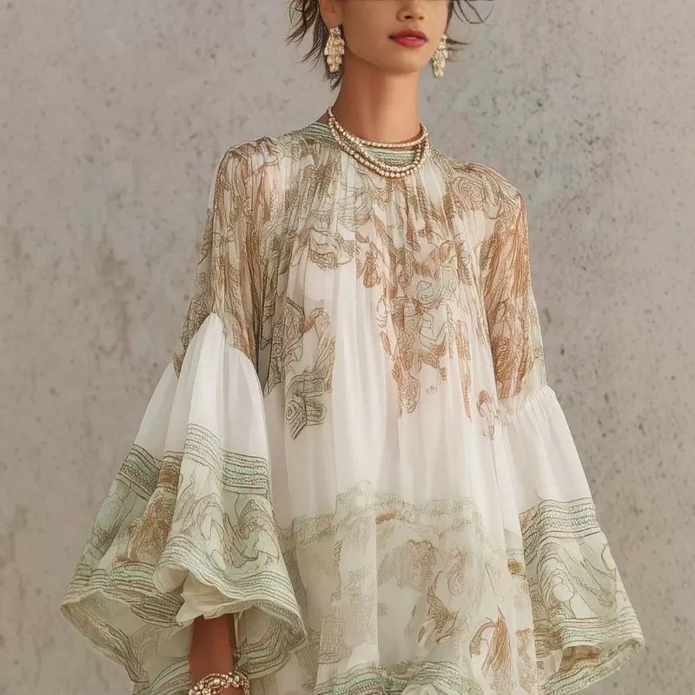 Zimmermann Elegant Green & Cream Ruffled Short Dress - Picture 3 of 4